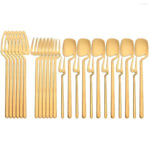 Servis uppsättningar Gold Matte Western Cutery Set 24st Flatware Party Knife Fruit Fork Spoon 18/10 Rostfritt stål Tabeller