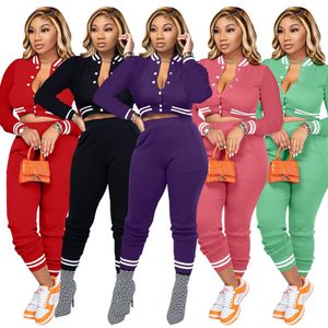 2024 Tute da donna firmate Set di abbinamenti all'ingrosso Pantaloni casual con bottoni Due set da 2 pezzi Tute da sudore Giacca da baseball Pantaloni Abiti Abiti autunno inverno 9124