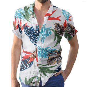 Camisas casuais masculinas Camisa amarela curta Men primavera e verão top impressão colorida moda de lapela de equipamento de calor branco T para