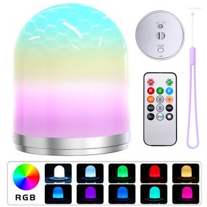 Luci notturne Ricarica USB Lampada da scrivania a LED RGB colorata 7 modalità Telecomando sensibile per camera da letto Soggiorno per bambini Regalo con SOS