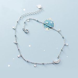 Ankiety Prawdziwe 925 Srebrna gwiazda księżyca moda kostki Bracelets łańcuchy stóp dla kobiet dziewczyny letnia biżuteria