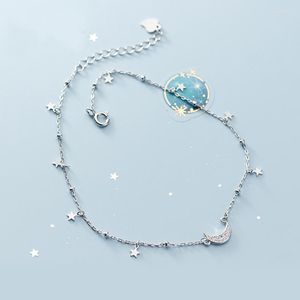 Cavigliere Real 925 Sterling Silver Star Moon Fashion Cavigliere Catene per piede per donna Gioielli estivi per ragazze