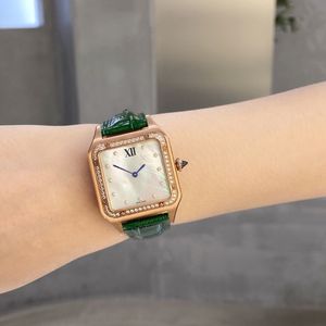 العلامة التجارية Santos Womens Watchs Advanced Gift Ladies Watch for Women 32x43x7mm Ultra Thin Thin Watch with Diamonds Natural Gem Crystal Mirror