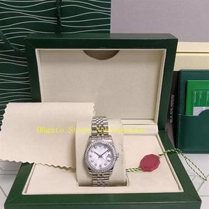 Med originalbox Kvinnor Watch Ladies 31mm White Mop Mother Pearl Dial Diamond Bezel 68274 Jubilee Asia 2813 Movement Automa294D