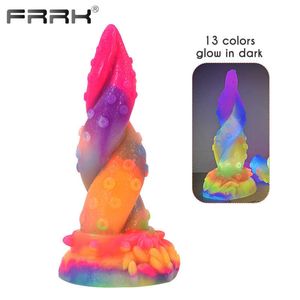 Articoli di bellezza FRRK Dildo tentacolo di polpo luminoso con ventosa per le donne Vagina masturbarsi 13 colori NEO Glow in Dark Fantasy sexy Toys