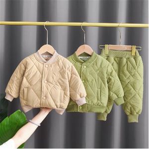 Boys' Cotton Coat Sets Winter Thickened Warm Children's Fashion Designer Boys Cotton Jacket Pants 2PCS Casual Suit Baby Clothes