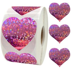 Presentförpackning 100-500 st 1.5 tum holografiska laserhjärta klistermärken för alla hjärtans dag rosa lila mousserande etiketter bröllopsfest kärlek