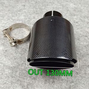 光沢のある排気パイプカーユニバーサル排気システムステンレススチールカーボンテールパイプアウトレット130mm forアクラポビッチノズルマフラーチップ