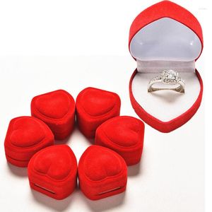 Smycken påsar 1st mini söt röd bärande vikbar fodral displaybox Förpackning Hållbart hjärtformat lock Öppet sammetring