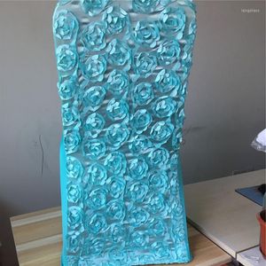 椅子は、El Office Decorationのための著しいブランド100pcs/lot Turquoise Rosette Wedding Banquetチェアカバーをカバーしています