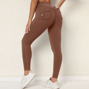 Yeni Kadın Tayt Yoga Pantolon Cep Düğmesi Tasarım Yoga Pantolon Çok Renk Saf Renk Yüksek Bel Sıkı Battaş Kalçası Kalçası Elastik Kuvvet Pantolonları #QS0250