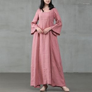 Casual Dresses Chinese Style A-Line Solid fotledslängd Summer Fashion Vintage Vestido de Festa Vestidos klänning kvinnor Robe femme bomullslinne