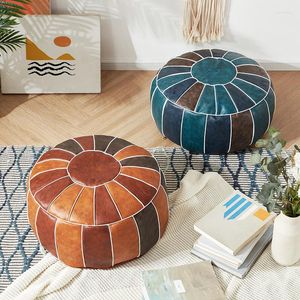 Pillow Moroccan PU Leather Pouf Embroider Craft Hassock Ottoman Footstool Home Decor Round 55cm Artificial Unstuffed