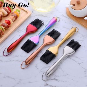 Spice Tools Silicone Oil Brush Stainless Steel Titanium Plated Handle Kitchen BBQ Grilling Baking Cooking Brushes Barbecue Cooking Tool Sea Shipping RRD93