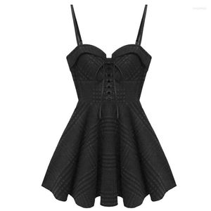 Abiti casual Donna Mini abito plissettato scozzese Gothic Harajuku Sexy Sling Strap Backless Rock Punk Jurken Goth Ragazze Donna Vestido corto