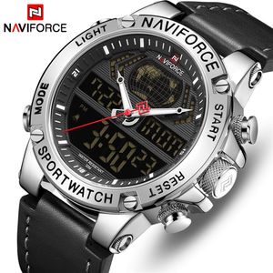 Naviforce Top Brand Mens Fashion Sport Watchs Men Leather Waterproof Quartz Wristwatch Military Analog Digital Relogio Masculino245j