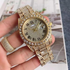 2022 New Luxury Mens Watches Full Diamond Watch Week Calendar Fashion Men Iced Out Clock Montre De Luxe286l