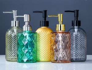 The latest 12OZ glass Hand sanitizer Liquid Soap Dispenser Bottle split diamond-shaped press soap many colors to choose from support custom logo