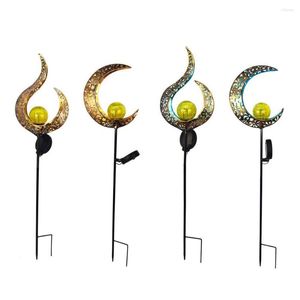 Garden Solar Lights Moon Flame Crackle Glass Globe Stake Street Light For Decoration