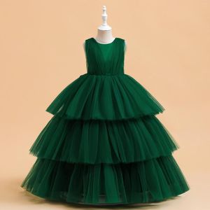 Flickklänningar Green Tulle Tuttu Flower Dress Christmas Party Fancy Children Gown Prom Teenage Clothes 2022