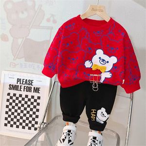 2023 primavera nuovi vestiti per bambini ragazzi imposta moda cartone animato ragazze stampa pullover felpa con cappuccio pantaloni 2 pezzi vestito bambini casual sport set bambino abbigliamento sportivo