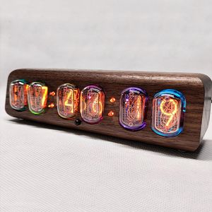 Tischuhren Holz Nixie Tube Uhr Retro Alarm Digitaluhr Sowjetunion In12 Elektronische Desktop Schwarz Walnuss Geschenk