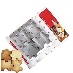 Baking Moulds 4Pcs/Set Biscuit Mould Stainless Steel Puzzle Piece Cookie Cutter Cake Frame Mold Tools For Pastry Fondant Sugar