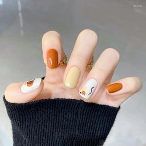 Nail Gel 24pcs Orange Graffiti Wear Long Paragraph Fashion Manicure Patch False Nails Save Time Wearable