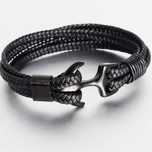 Högkvalitativ mäns titanstålarmband svart personlighet läder vävt ankarrep för män gåva charm armband299k