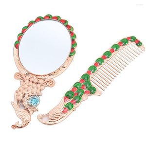 Vintage Mirror Tut Set Makyaj Vanity Masa Masası Kit Mini Handlid Retro Peacock Desen Herramientas de Maquillaje MP