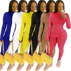 2024 Projektantki seksowne kobiety Tracki Dwa 2 -częściowe zestawy stroju bodyCon dzielone spodnie pullover garnitur swobodny elastyczny golf dama ubrania hurtowe 9117