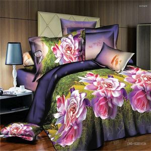 Set di biancheria da letto Set di lusso King Size 3d Panda Animal Pattern Tulip Red Rose Comforter Lenzuola Copripiumino in lino