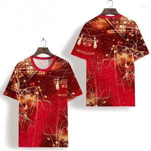 Camisetas masculinas 2022 gelo de seda de seda curta pescoço redondo tampo macio de tamanho grande estilo chinês vermelho casual simples camiseta fina xs-7xl