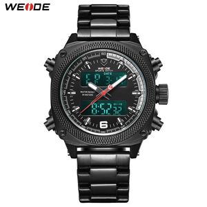 Weide Mens Sports Auto Date WeekディスプレイデジタルクォーツステンレススチールバンドベルトリストウォッチブラッククロックRelogio Masculino Hour2665