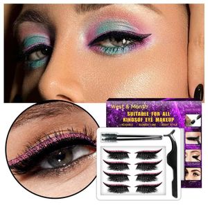 Reusable Eyeliner False Eyelash Sticker with Colorful Stickers Eyelid Eyelashes Adhesive Eye Line Strip 1 Black Eyelash Tweezers 2 Eyebrow Pen Brushes