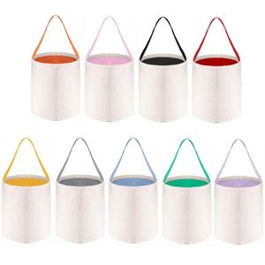 Party Gift Sublimation Blank Easter Basket Bags Cotton Linen Carrying Gift and Eggs Hunting Candy Bag Halloween Storage Pouch DIY Handbag Toys Bucket 9 Colors