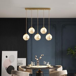 Ljuskrona Crystal Nordic Golden Round LED Pendant Lamp Luxury Gypsophila Glass Ball Copper Hanging Light Home Decoration f￶r matsal