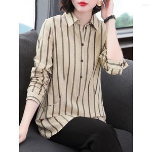 Kvinnors blusar Spring Autumn Elegant Women Cotton Soft Tops L￥ng￤rmad Lady Striped Classic Shirts Formal Working Clothes Office K490