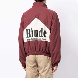 Rhude Nylon Winbreaker Zip Up Vintage Design Jacket Men 's Crop Coats Unisex Jackets 남자 여자 대형 플러스 크기 지퍼웨어 스탠드 칼라 트랙 슈트