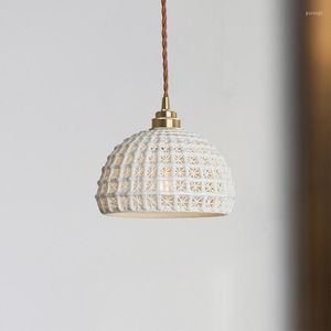 Pendant Lamps Luxury Copper Chandelier Simple Study Bedroom Bedside Lamp Elegant Appearance Handmade Ceramic Light