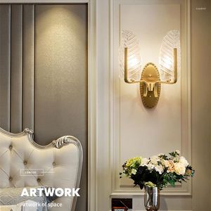 Wall Lamps Modern European Style Copper Lamp Indoor Decor LED Golden Bedside Light Living Room Aisle Crystal Sconce Leaves