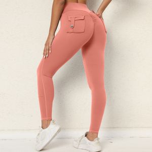 2023 nuove donne tinta unita Leggings pantaloni da yoga tasca bottone pantaloni da yoga multicolori Pantaloni da fitness sportivi da corsa a vita alta # qs0250