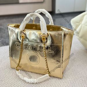 Ladies Glitter Designer Beach Shopping Bags Gold Silver Balck Shiny Lambskin Luxury Totes Bag Handle Handbag With Chain Outdoor Large Capacity Sacoche Pouches 38CM