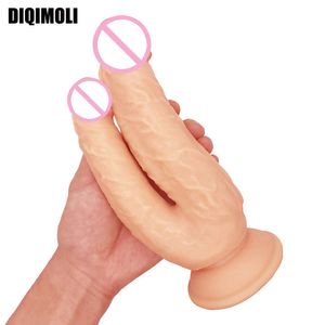 Skönhetsartiklar stora dubbla dildos penetration vagina och anus realistisk penis dick ledde fallos sexiga leksaker för kvinnor onani