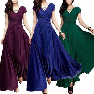 Partykleider Damen Einfarbig Kurzarm V-Ausschnitt Enge Taille Maxi Abendkleid Für