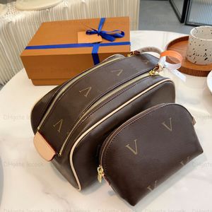 2PCSデザイナー化粧品バッグの女性ハンドバッグファッションメイクアップバッグクラシックレター格子縞の財布本革9色の箱