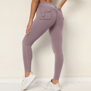 design Women Leggings yoga pants pocket button yoga pants Solid color 14 colour fashion High waist Tight fitting Buttock lift Elastic force sport pant #qs0250