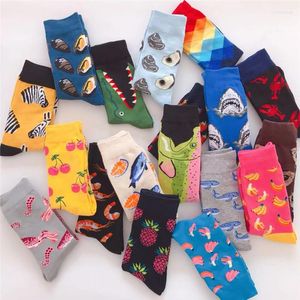 Men's Socks Men Cartoon Crocodile Zebra Cherry Strawberry Pineapple Banana Harajuku Happy Funny Male Hip Hop Street Skate Cotton