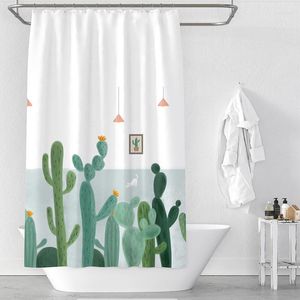 Duschgardiner färska och naturliga kaktus tropiska växter polyester vattentät gardin tyg partition badrumsmaterial