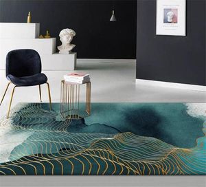 Abstract Green Golden Strip Carpet For Floor Chinese Painting Bathroom Carpet Fashion Antislip Mat Door Entrance Rug 3D Pattern8881728